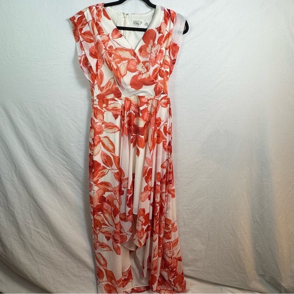 Eliza J Orange and White Floral High Low Dress Womens Size 6P - Picture 1 of 4